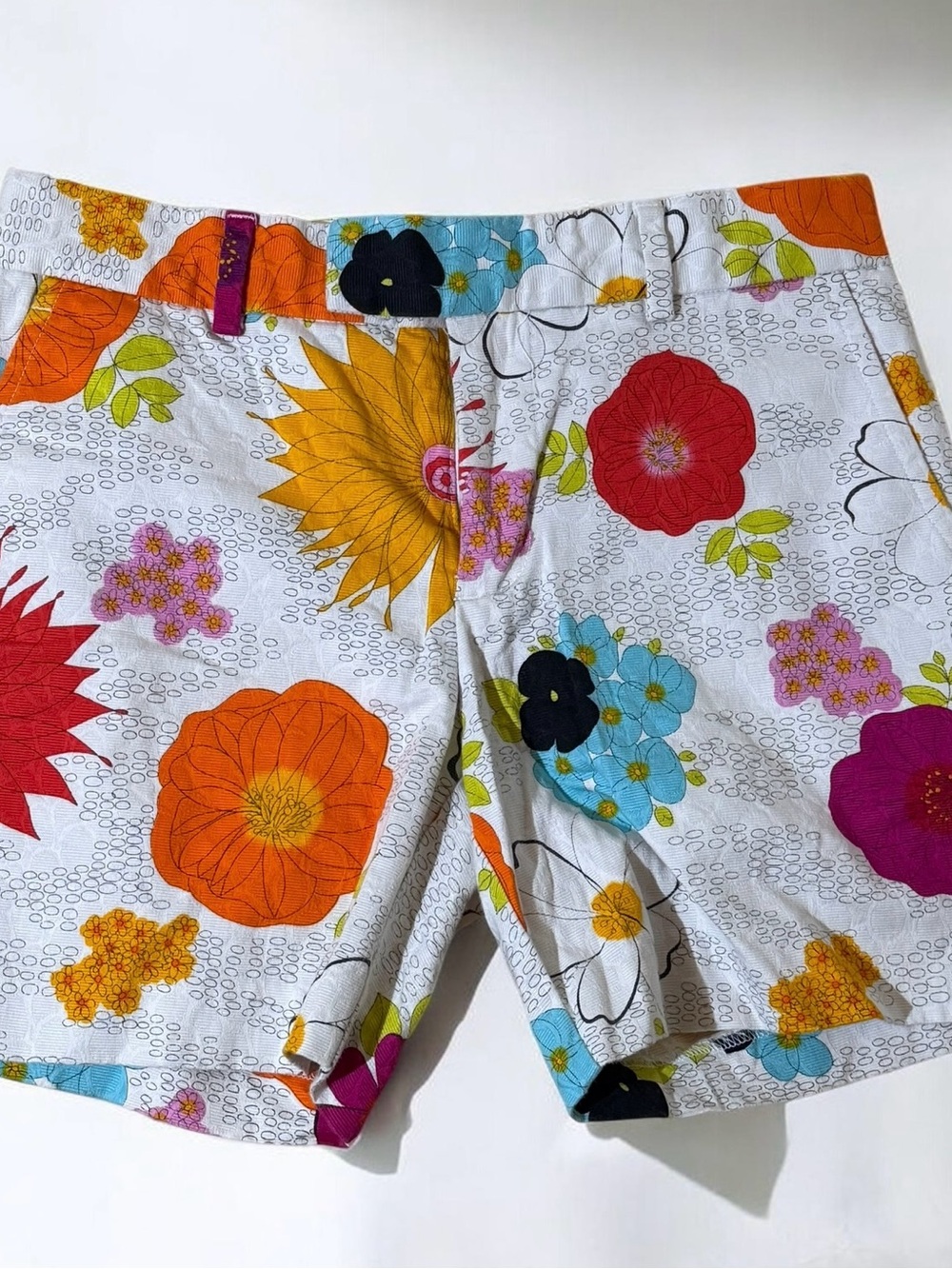 Men’s Floral Print Bermuda Shorts - White with Multicolor Blooms